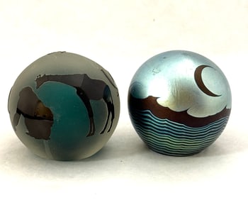 2 Correia Art Glass Paperweights