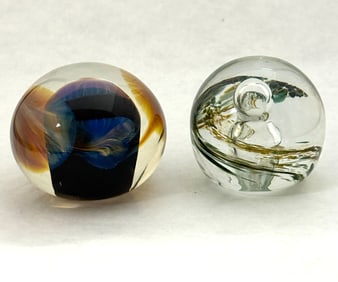 2 Art Glass Paperweights