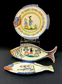 3 Quimper Fish Motif Plates