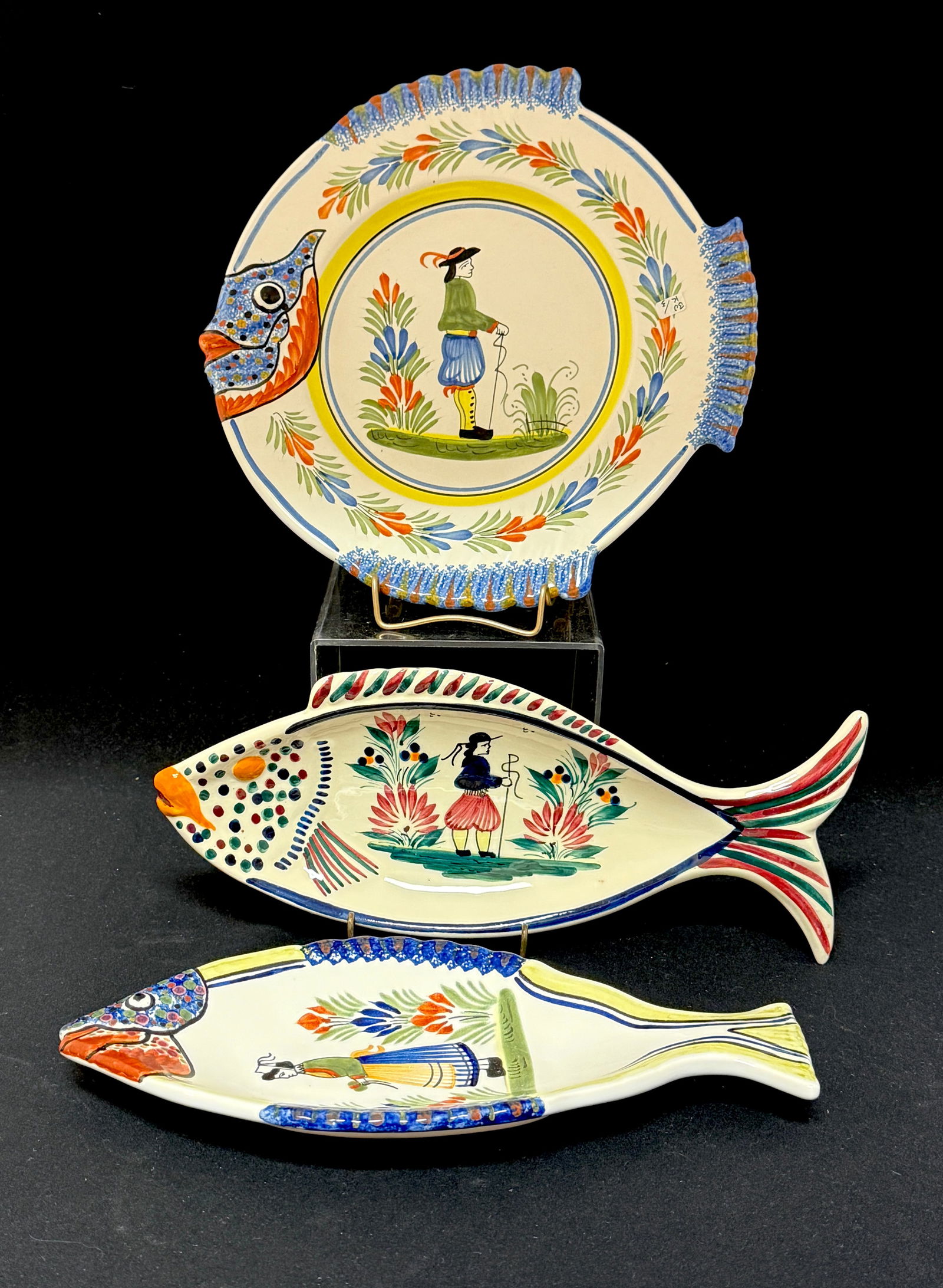 3 Quimper Fish Motif Plates (1 of 2)
