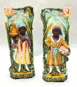 Pair of Majolica Figural Vases