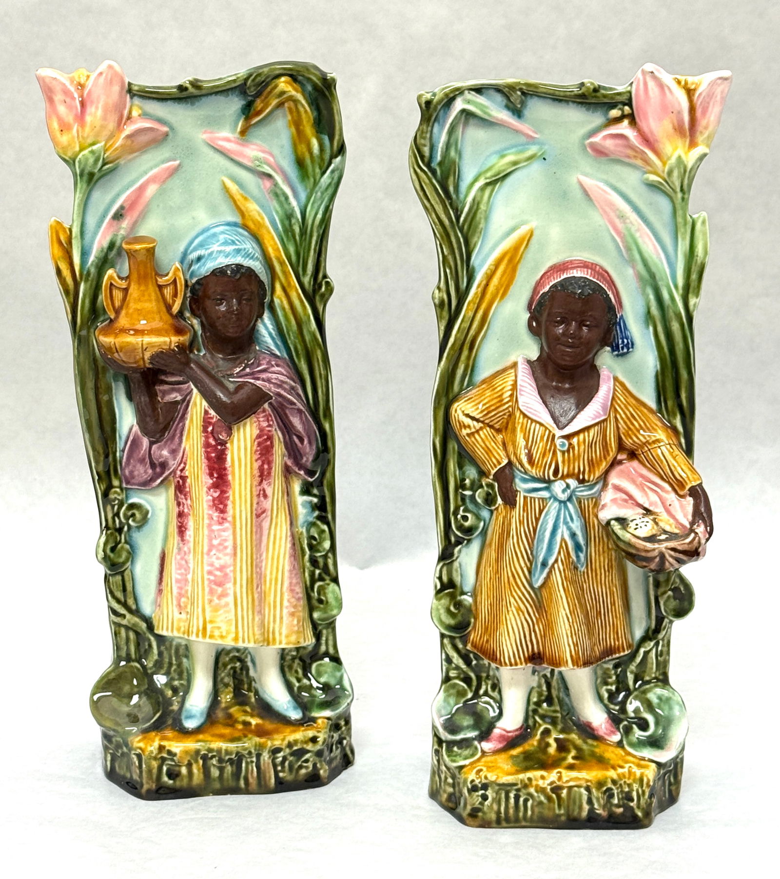 Pair of Majolica Figural Vases (1 of 3)