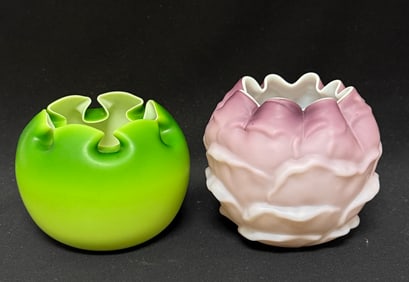 Two Satin Glass Rose Bowls