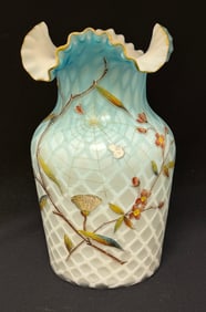 Decorated Blue MOP Glass Vase