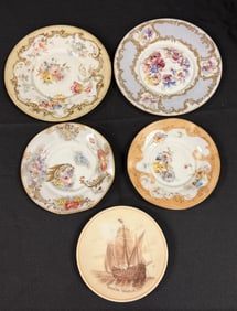 5 Victorian Enameled Plates