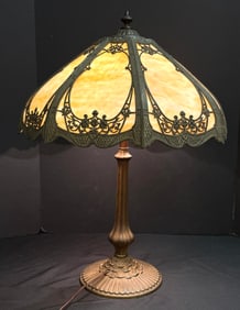 Bent Metal Slag Glass Lamp