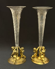 2 Pairpoint Etched Glass Vases