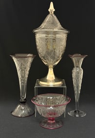 4 Pairpoint Etched Glass Items