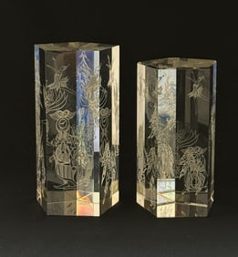 2 Clear Etched Octagon Cylinders