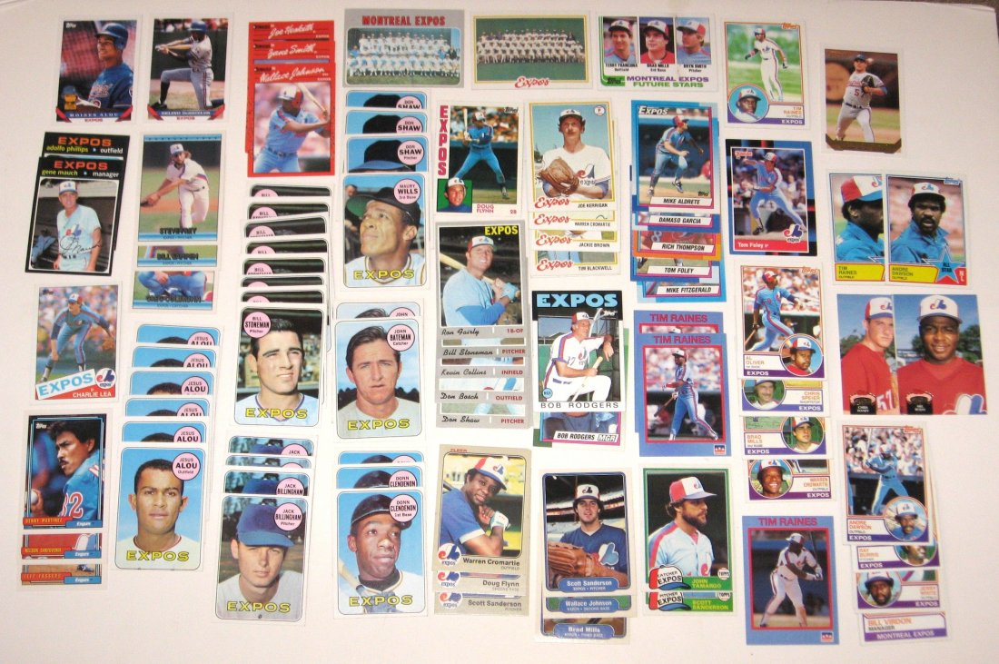 96 Montreal Expo cards,: including a 1974 3-D card of Ronald Hunt, Delino DeShields, Moises Alou, Jesus Alou, Maury Wills, Tim Raines, Andre Dawson, and Team cards.