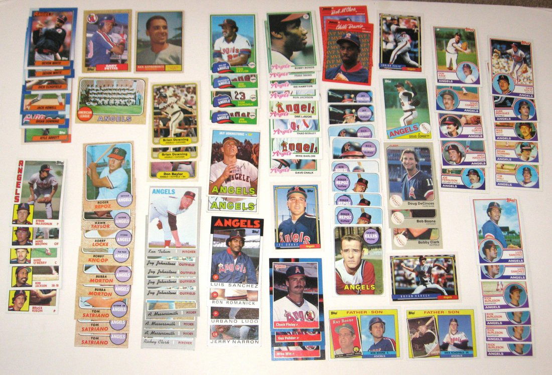 92 California Angels baseball cards,: including Ken Aspromonte, Garry Pettis, Devon White, Jay Johnstone, Bobby Bonds, Don Baylor, Brian Downing, Chili Davis, Doug DeCinces, Bob Boone and more.
