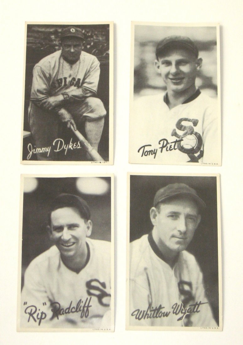 Four 1936 Goudy (R314-1) wide pen White Sox,: Four Chicago players including Tony Piet, Whitlow Wyatt, Jimmy Dykes, Rip Radcliff.