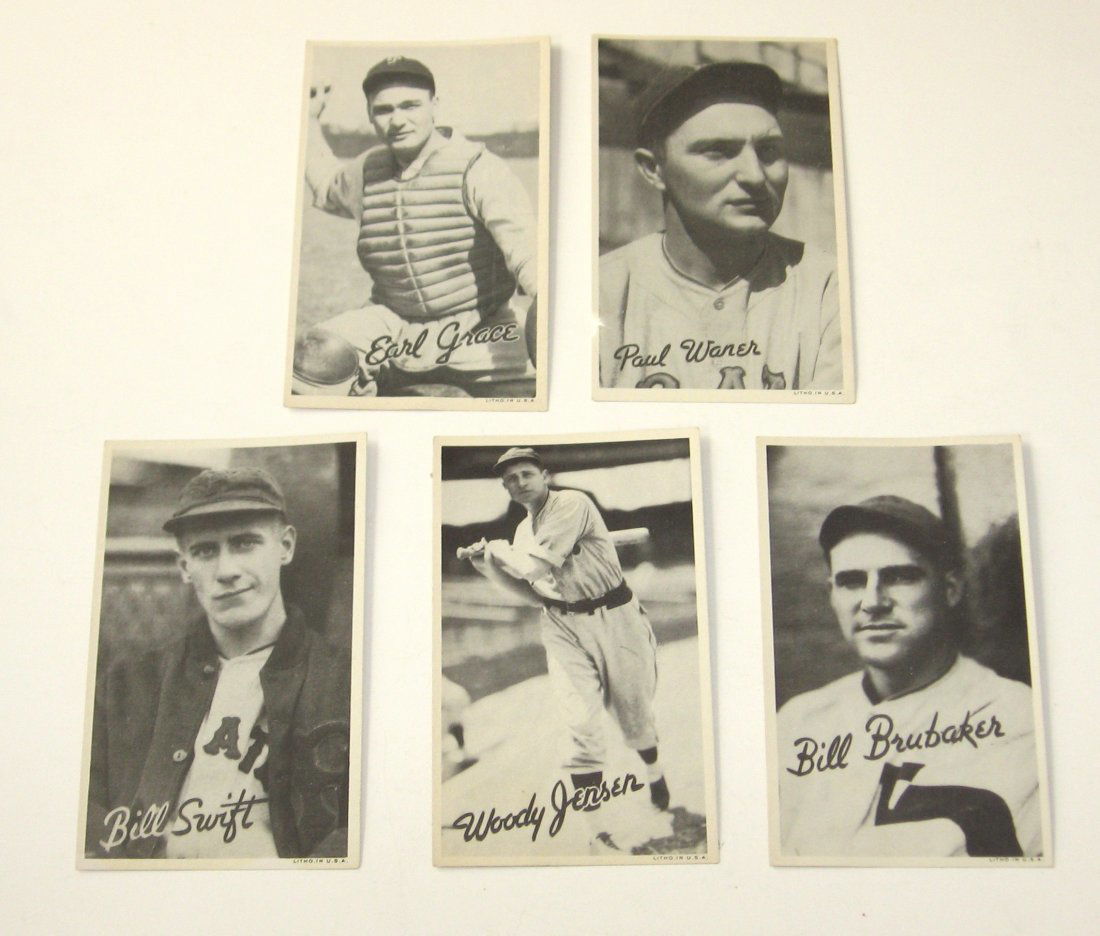 Five 1936 Goudy (R314-1) wide pen Pittsburgh,: including Paul Waner, Woody Jensen, Bill Brubaker, Bill Swift, and Earl Grace.