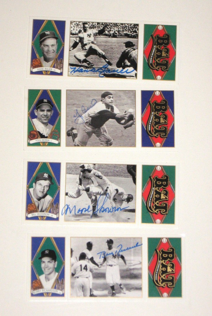 Berra, Bauer, Richardson, Skowron autographs,: four BAT (Baseball Assistance Team) Upper Deck cards of four important Yankee players each autographed by Yogi Berra, Hank Bauer, Bill Skowron, and Bobby Richardson.