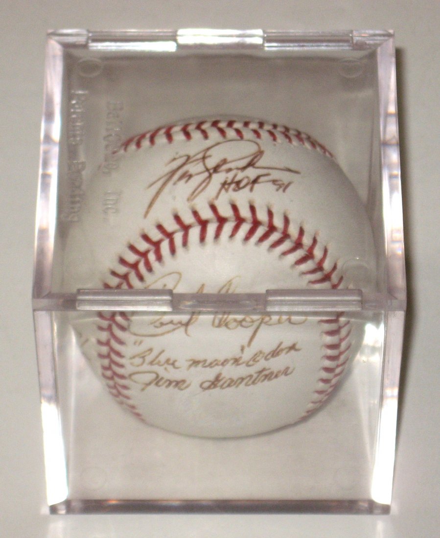 Official autographed Major League ball,: signed Ferguson Jenkins HOF 91, Cecil Cooper, Blue Moon Odom, Jim Gantner, Moose Haas, Vernon Law, George Foster, Johnny Klipstein and two others.
