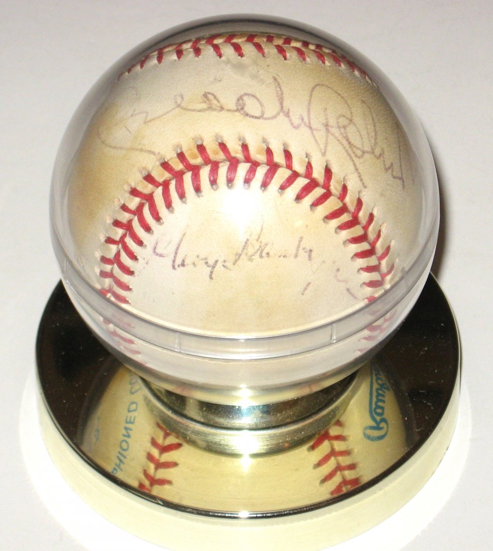 Official Bene Budig signed baseball,: including autographs of Brooks Robinson, Robin Yount, George Foster, Tug McGraw, and George Bamberger.