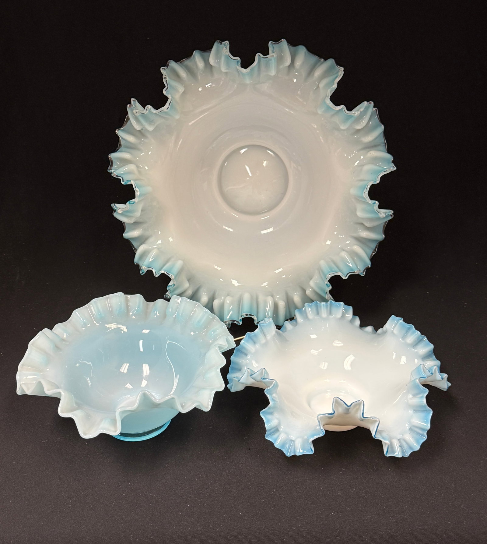 3 Blue Satin Glass Brides bowl (1 of 3)