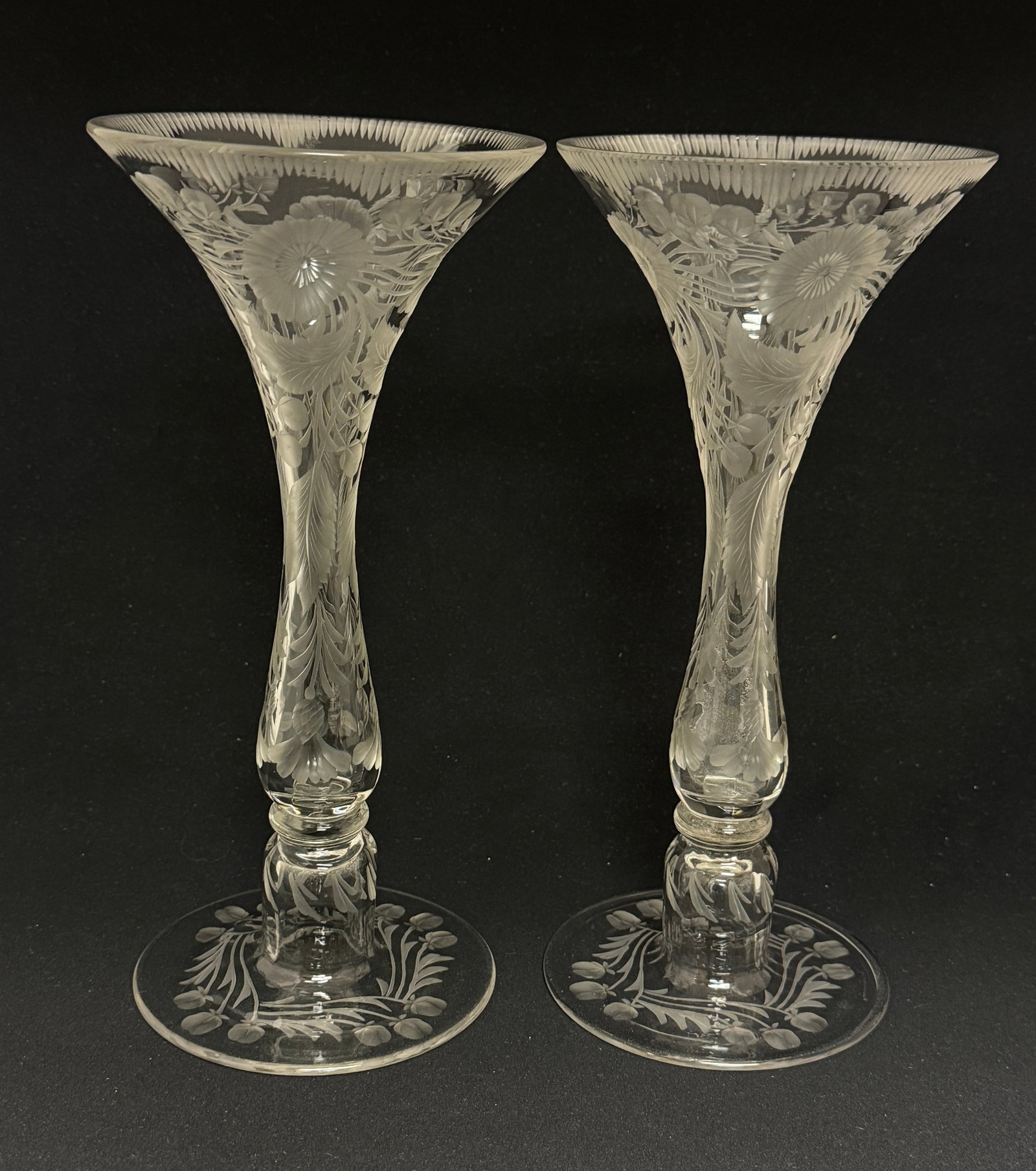 2 Crystal Etched Trumpet Vases (1 of 1)