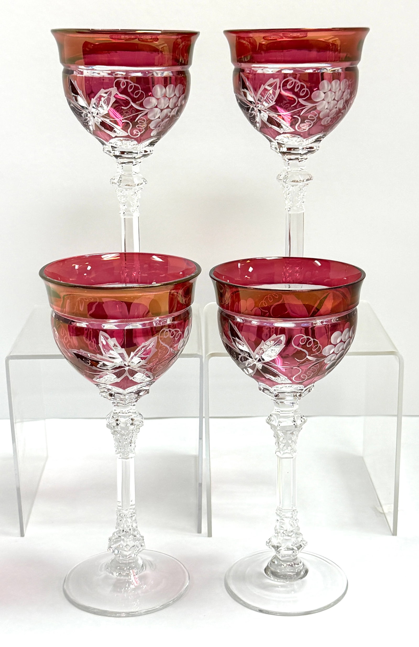 8 Ruby Cut to Clear Goblets - 2
