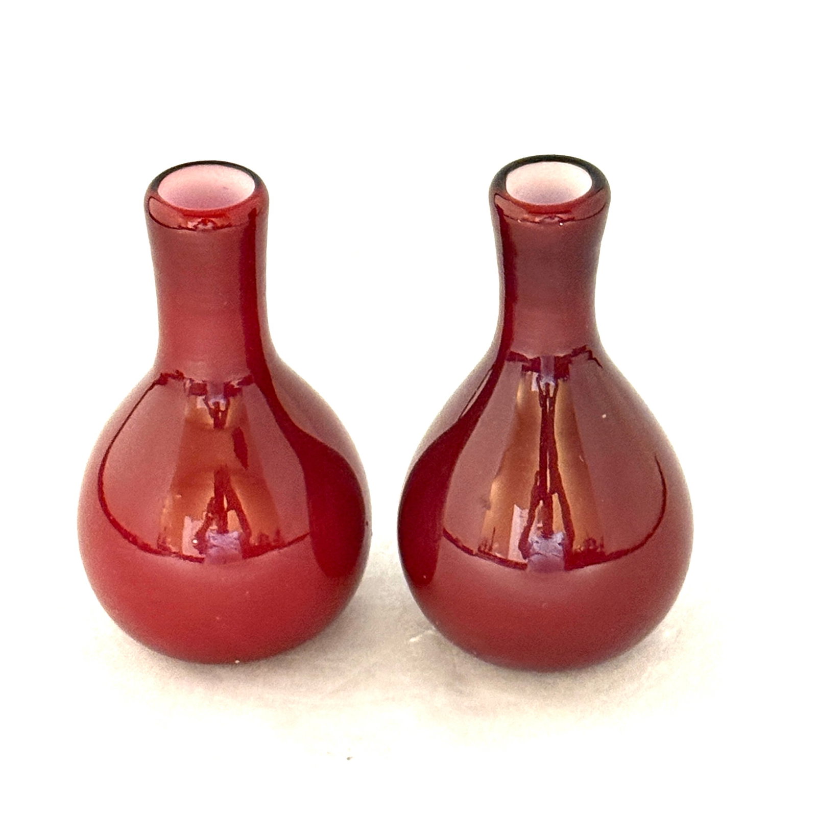 2 Ruby Satin Glass Vases, - 2