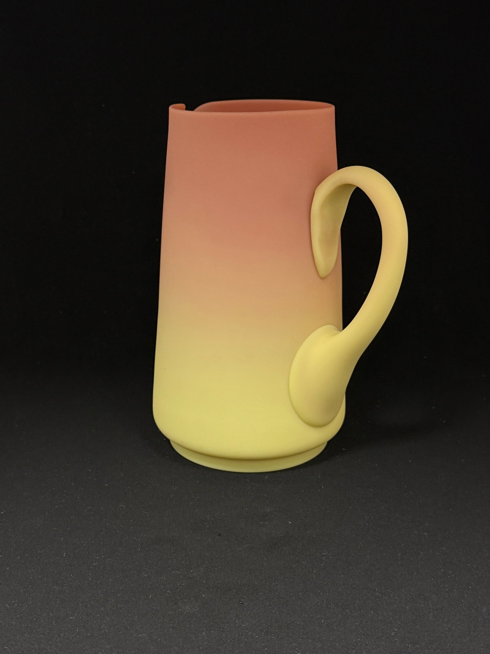 Mt. Washington Burmese Pitcher: Mt. Washington uranium Burmese pitcher; ht. 9". CONDITION: no chips, cracks, repairs, or material defects found, Jaremos attempts to call any material flaw that affects the price, but minor scratches