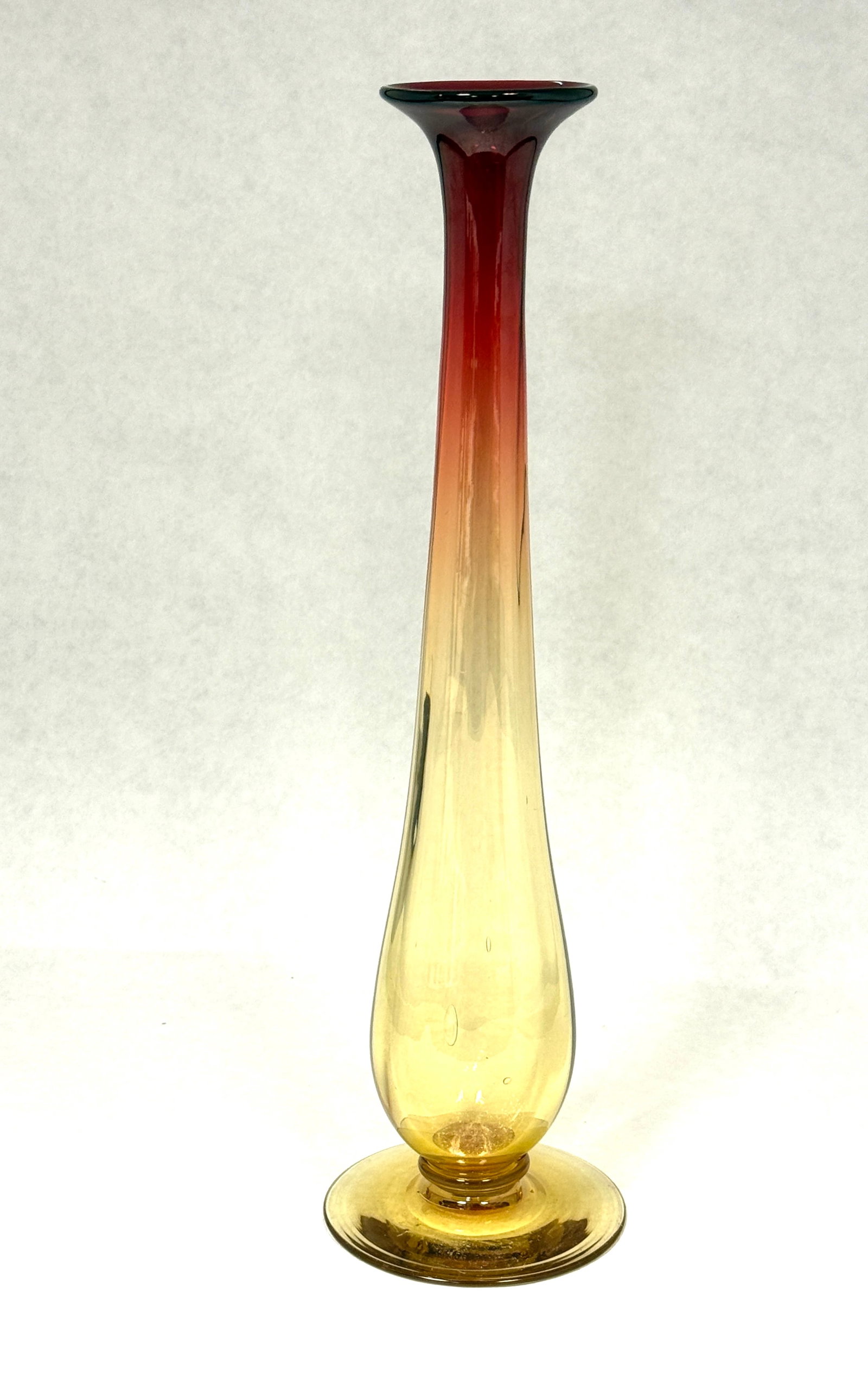 Rare Libbey Amberina Vase: Rare Libbey amberina vase, signed; ht. 11 1/4". CONDITION: no chips, cracks, repairs, or material defects found, Jaremos attempts to call any material flaw that affects the price, but minor scratches 