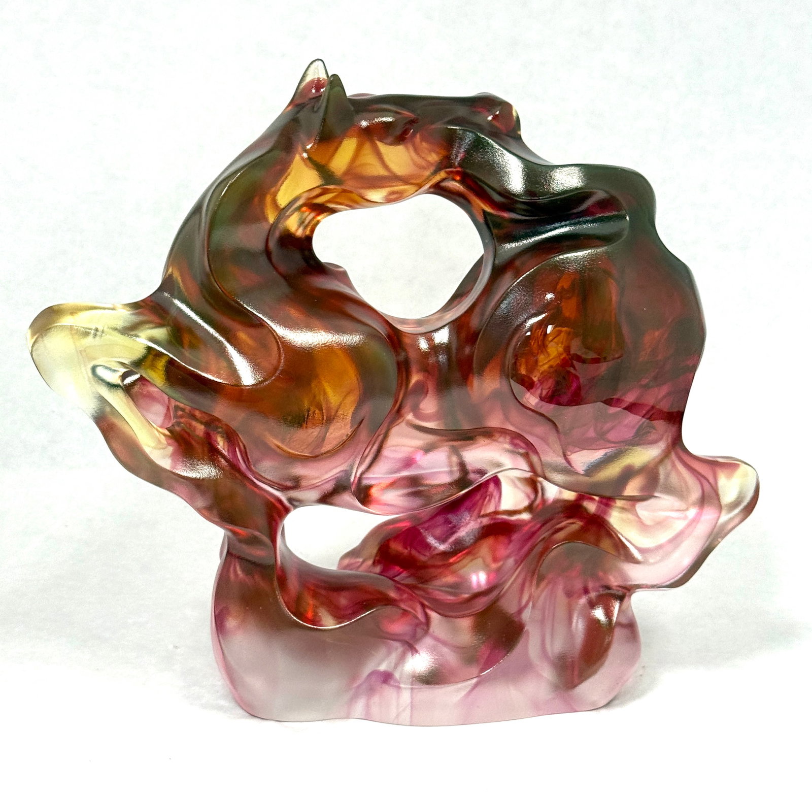 Tittot Glass Sculpture: Titot glass sculpture "Flight of Heavenly Steed", signed and dated in original box; length 9 1/2". CONDITION: no chips, cracks, repairs or material defects found, Jaremos attempts to call any material