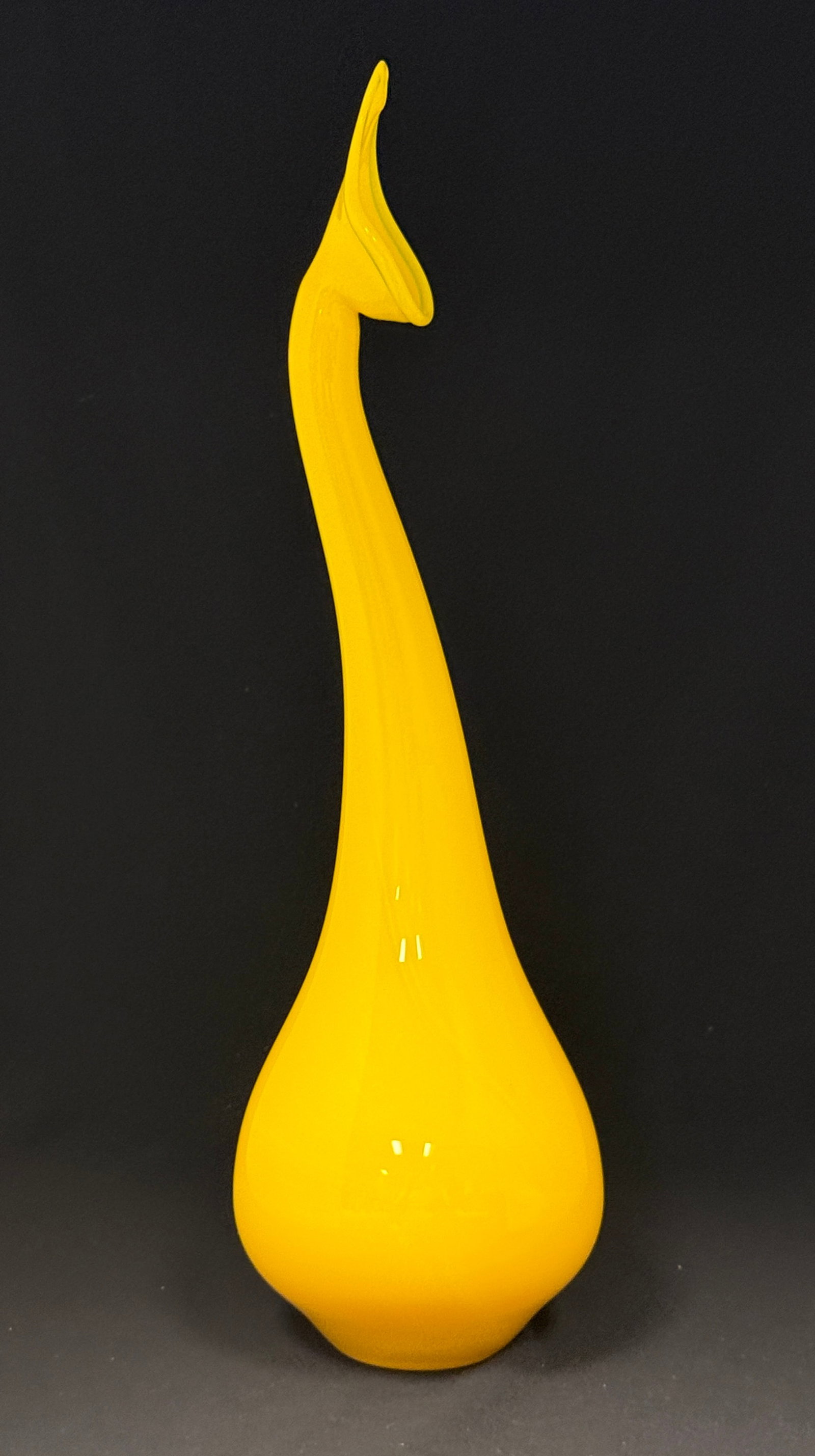 Charles Lotton Goose Neck Vase: Charles Lotton Mandarin yellow goose neck vase, signed Charles Lotton 1999; ht. 18 1/2". CONDITION: no chips, cracks, repairs or material defects found, Jaremos attempts to call any material flaw that