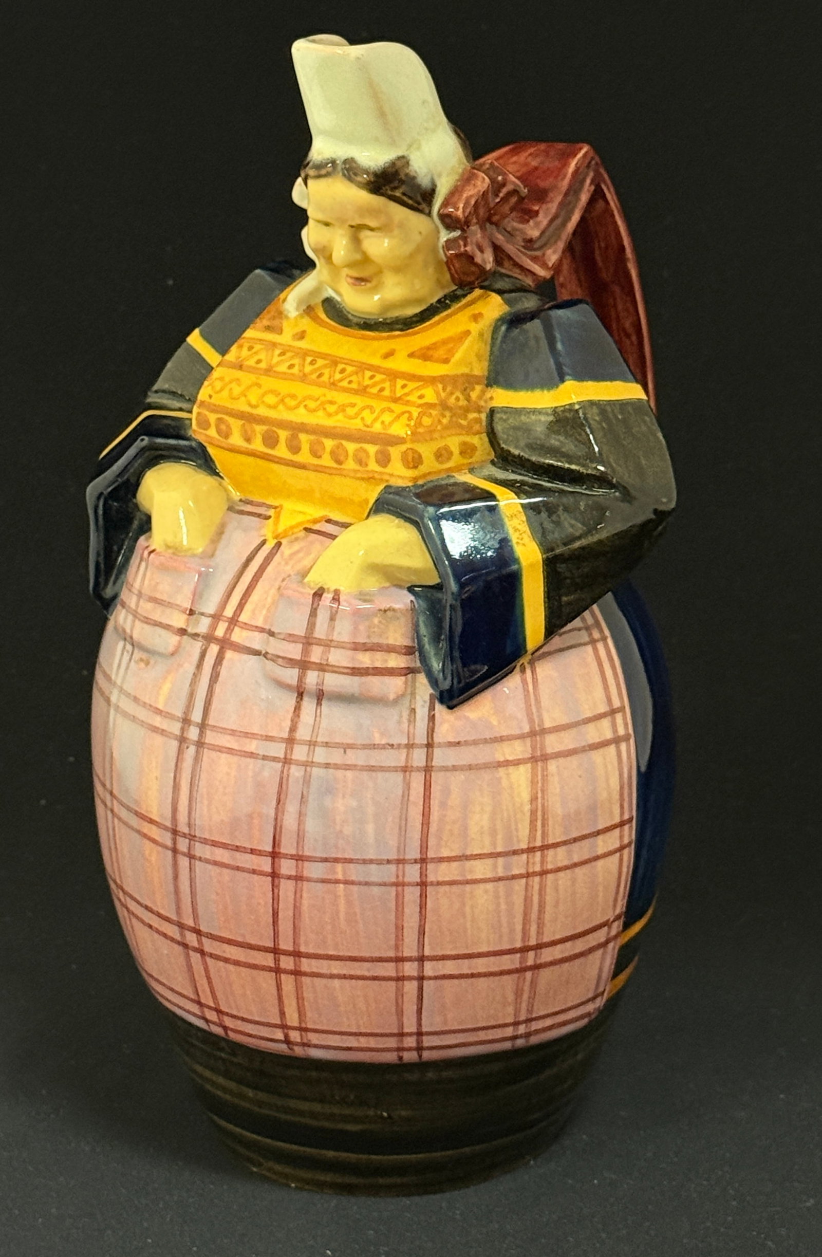 Charles Maillard Figural Pitcher: Charles Maillard Henriot Quimper figural Bretonne pitcher, signed Ch. Maillard; ht. 10". circa 1930. CONDITION: Quimper has propensity to have minor chips, glaze loss/wear and crazing. Jaremos