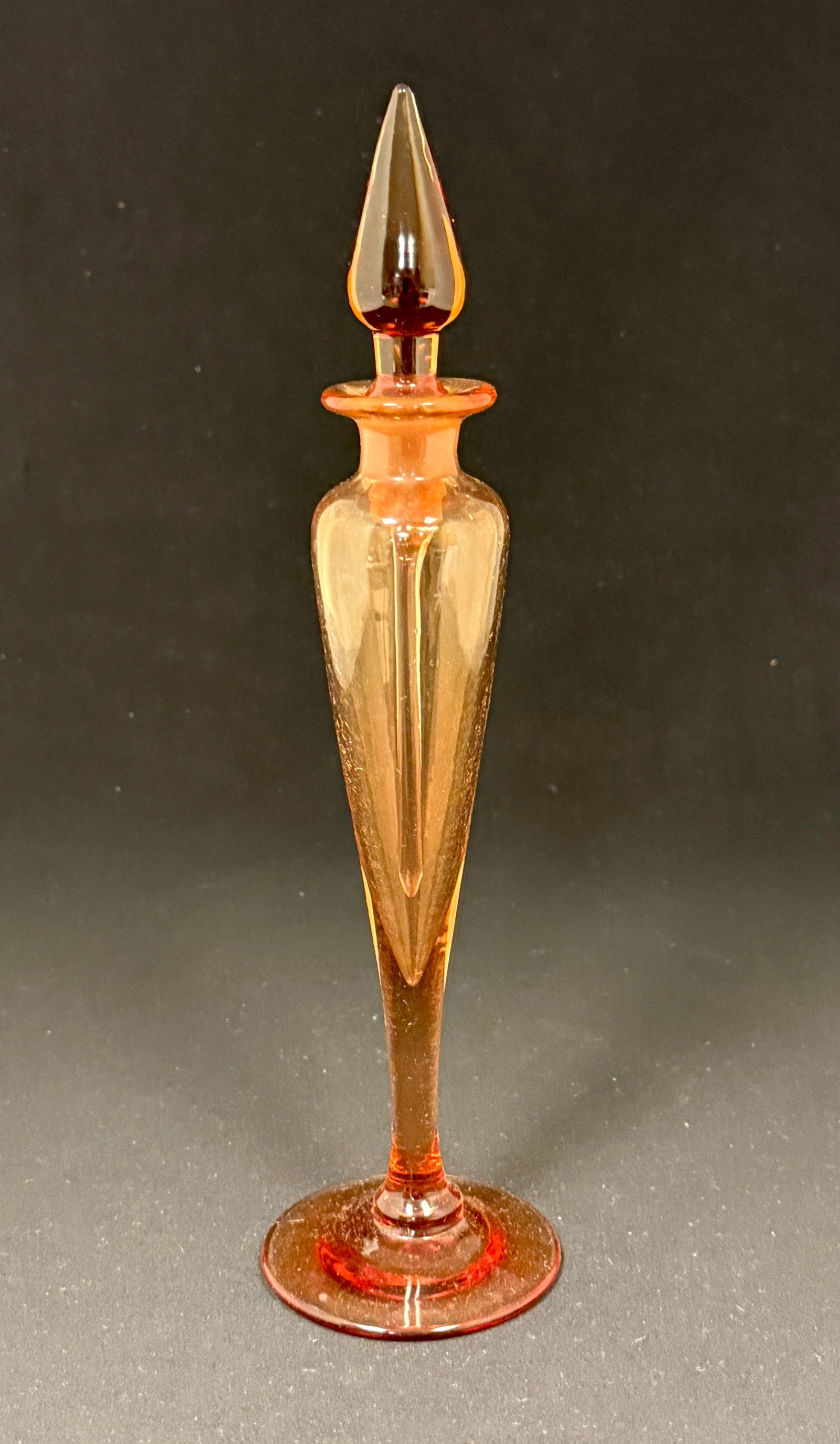 Steuben Rosa Perfume: Steuben Rosa 1414 perfume bottle, 10" ht. CONDITION: no chips, cracks, repairs, or material defects found, Jaremos attempts to call any material flaw that affects the price, but minor scratches and