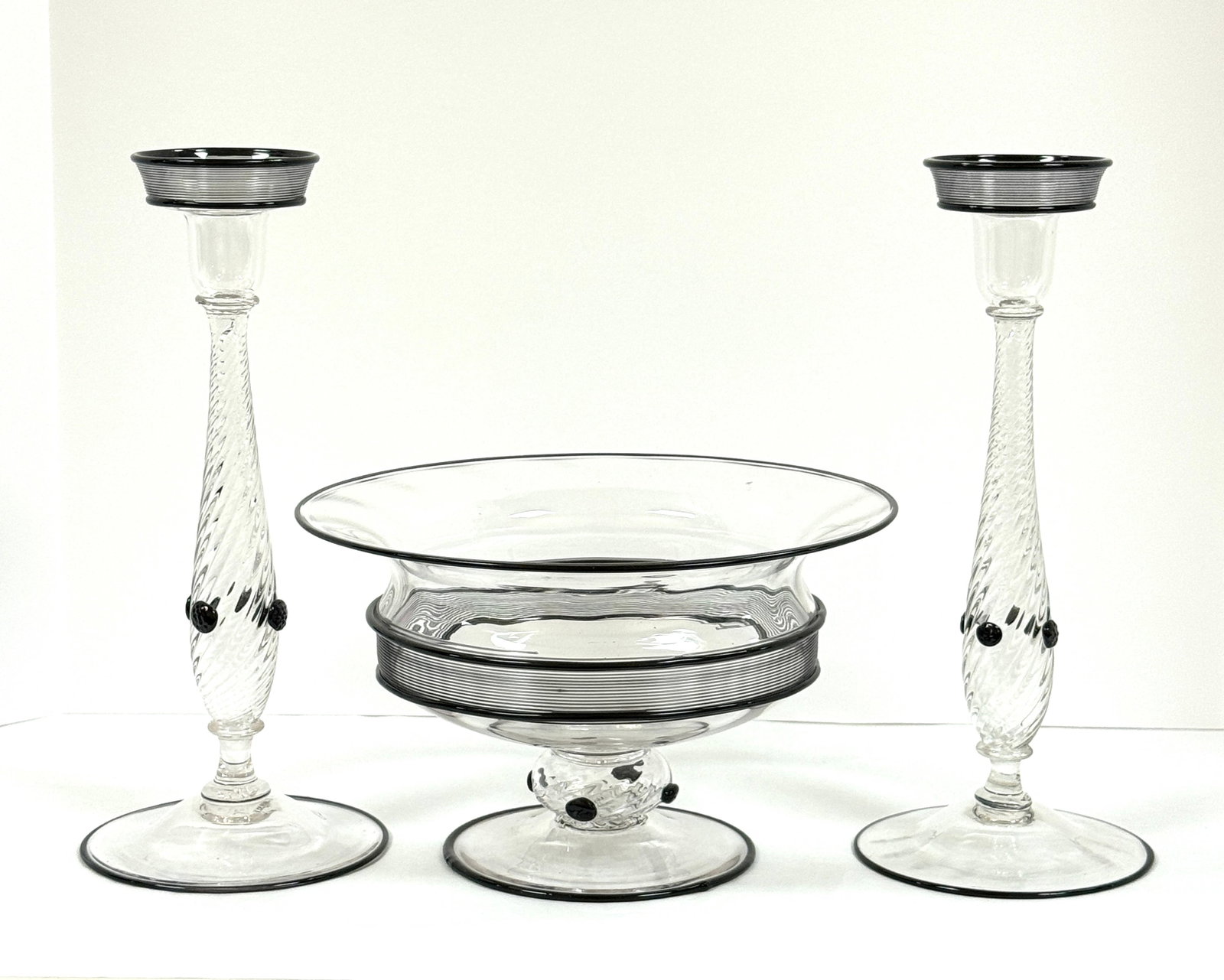 Steuben Mirror Black Console Set - 5