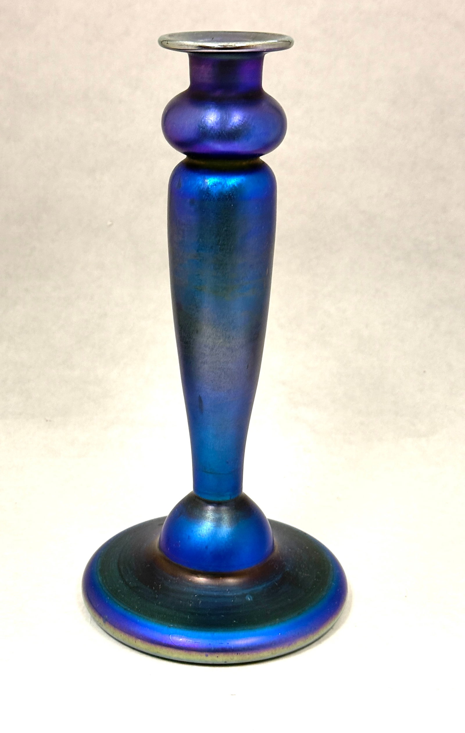 Quezal Iridescent Blue Candlestick (1 of 4)
