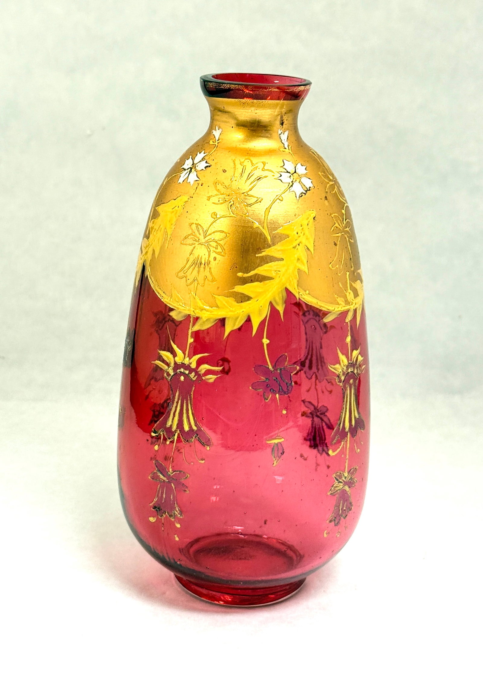Moser Cranberry Enameled Vase (1 of 3)
