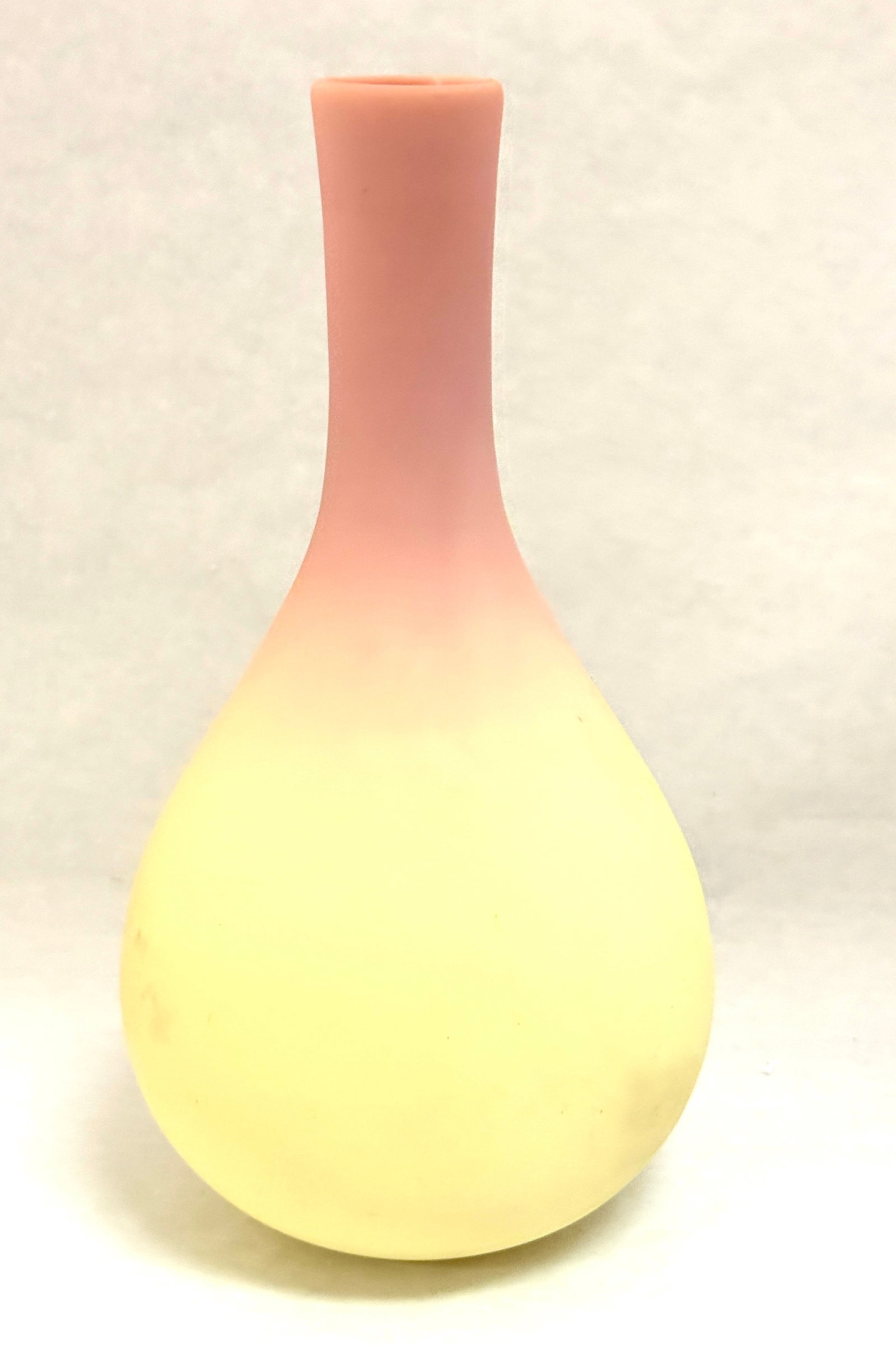 MW Burmese Bulbous Vase: Mt. Washington Burmese bulbous vase; ht. 12". CONDITION: no chips, cracks, repairs or material defects found, Jaremos attempts to call any material flaw that affects the price, but minor scratches