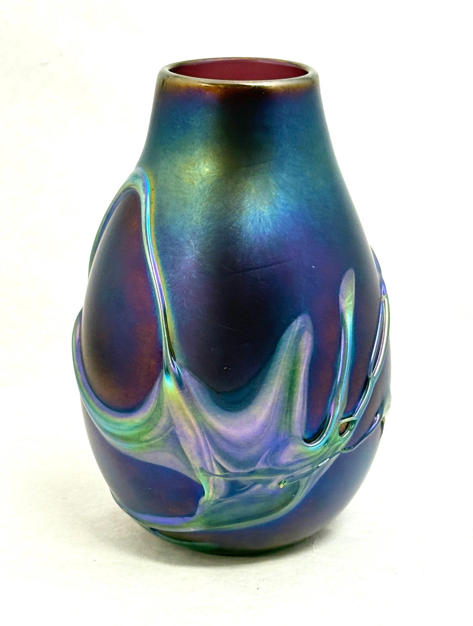 Charles Lotton Early Lava: Charles Lotton early blue lava vase, signed Lotton 1973; ht. 6". NOTE: Collection of Joan Allen Walker, an early collector of Lotton Glass and purchased items exclusively from Lillian Nassau NYC,