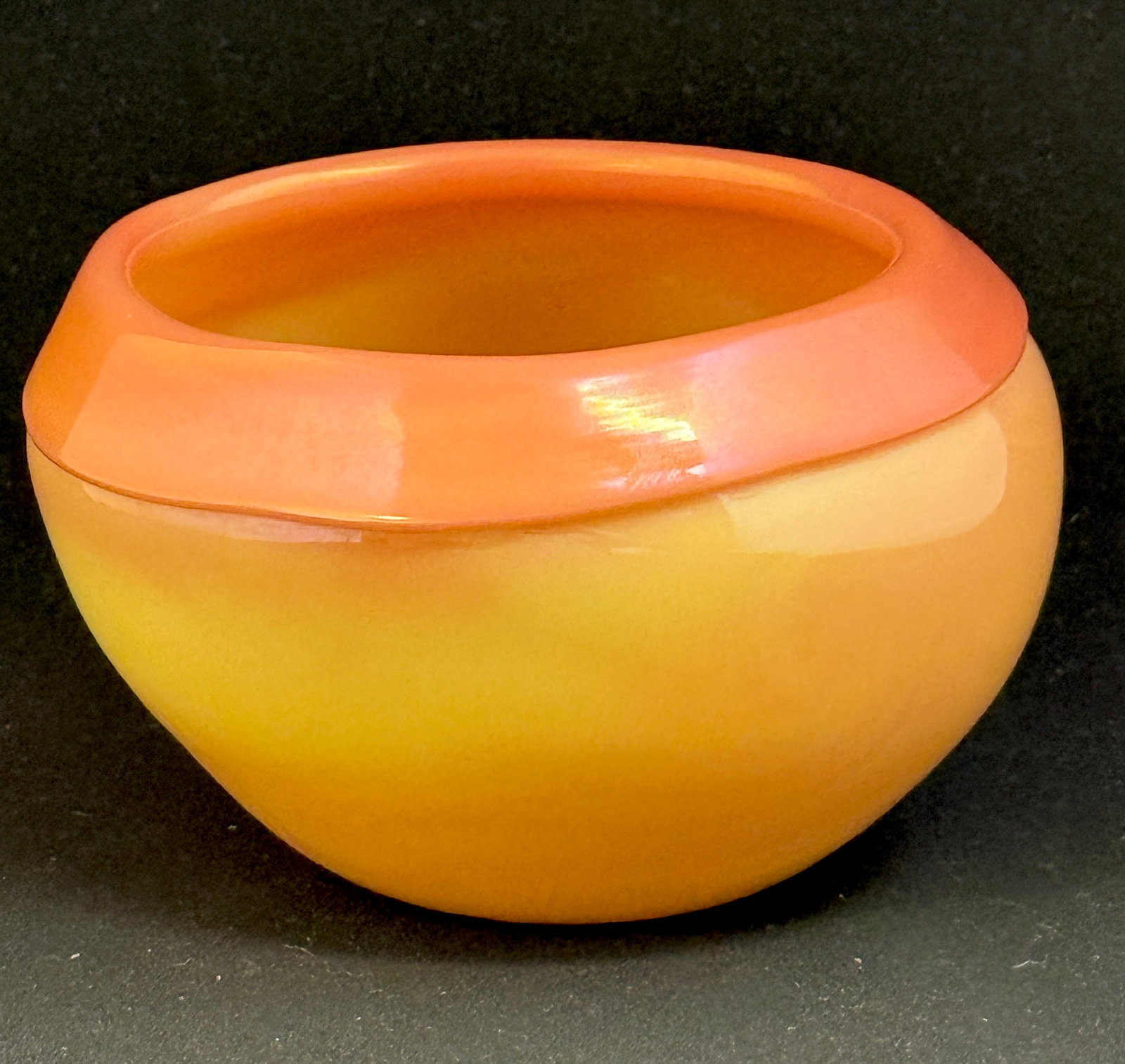 Rare Charles Lotton Burmese Vase: Rare Charles Lotton Burmese vase with pink folded rim, glows when back lit, signed Lotton Burmese 12 Feb 1974. NOTE: Collection of Joan Allen Walker, an early collector of Lotton Glass and purchased