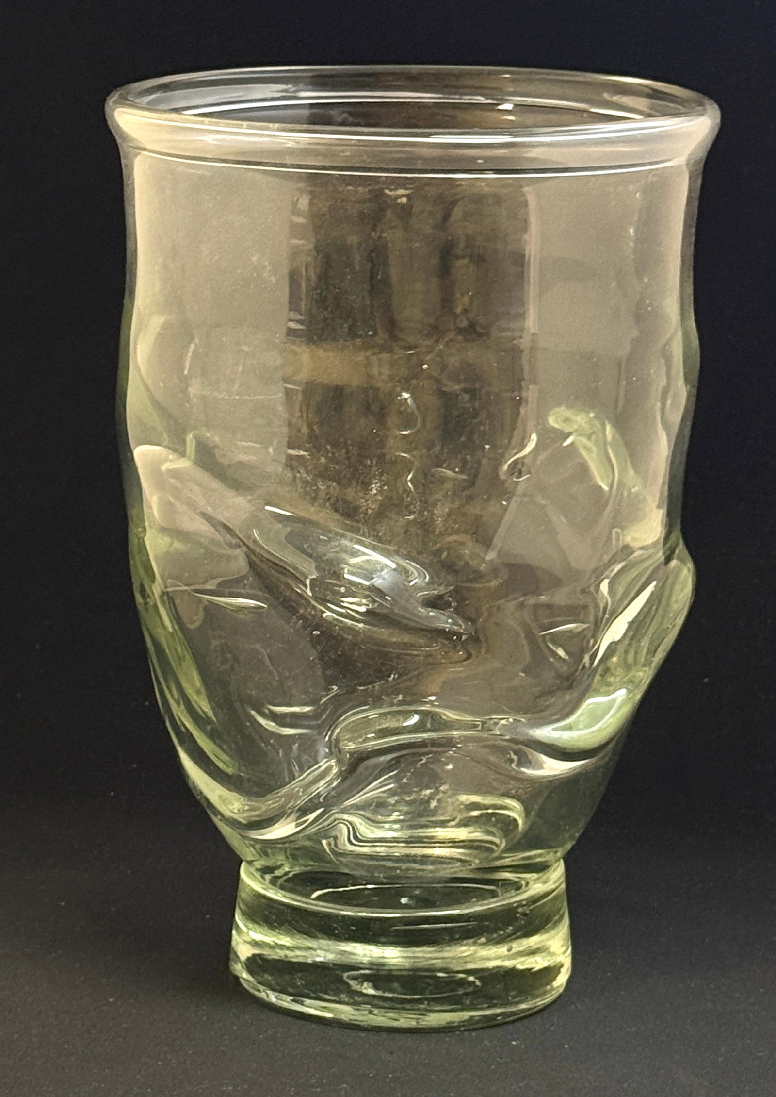 Labino Style Glass Vase: Light green free form glass vase in the style of Labino, 11" ht. CONDITION: no chips, cracks, repairs, or material defects found, Jaremos attempts to call any material flaw that affects the price,