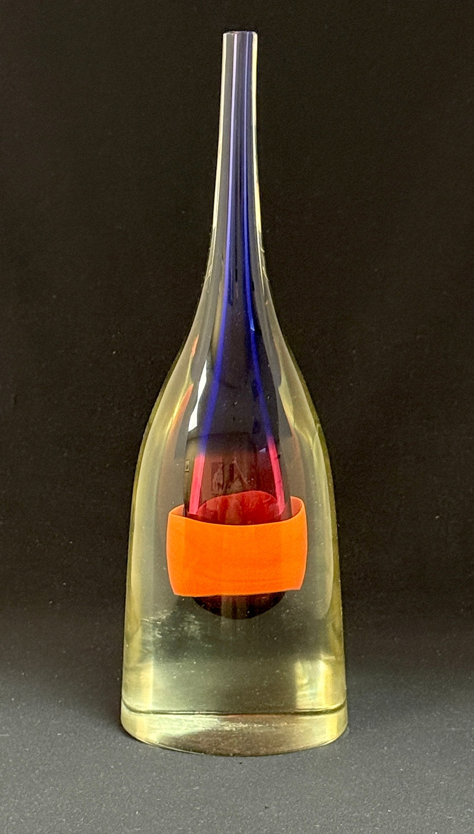 Salviati Vase: Salviati vase, clear with orange, pink, and blue center core, signed Salviati Venezia; 13 5/8" ht. CONDITION: no chips, cracks, repairs, or material defects found, Jaremos attempts to call any