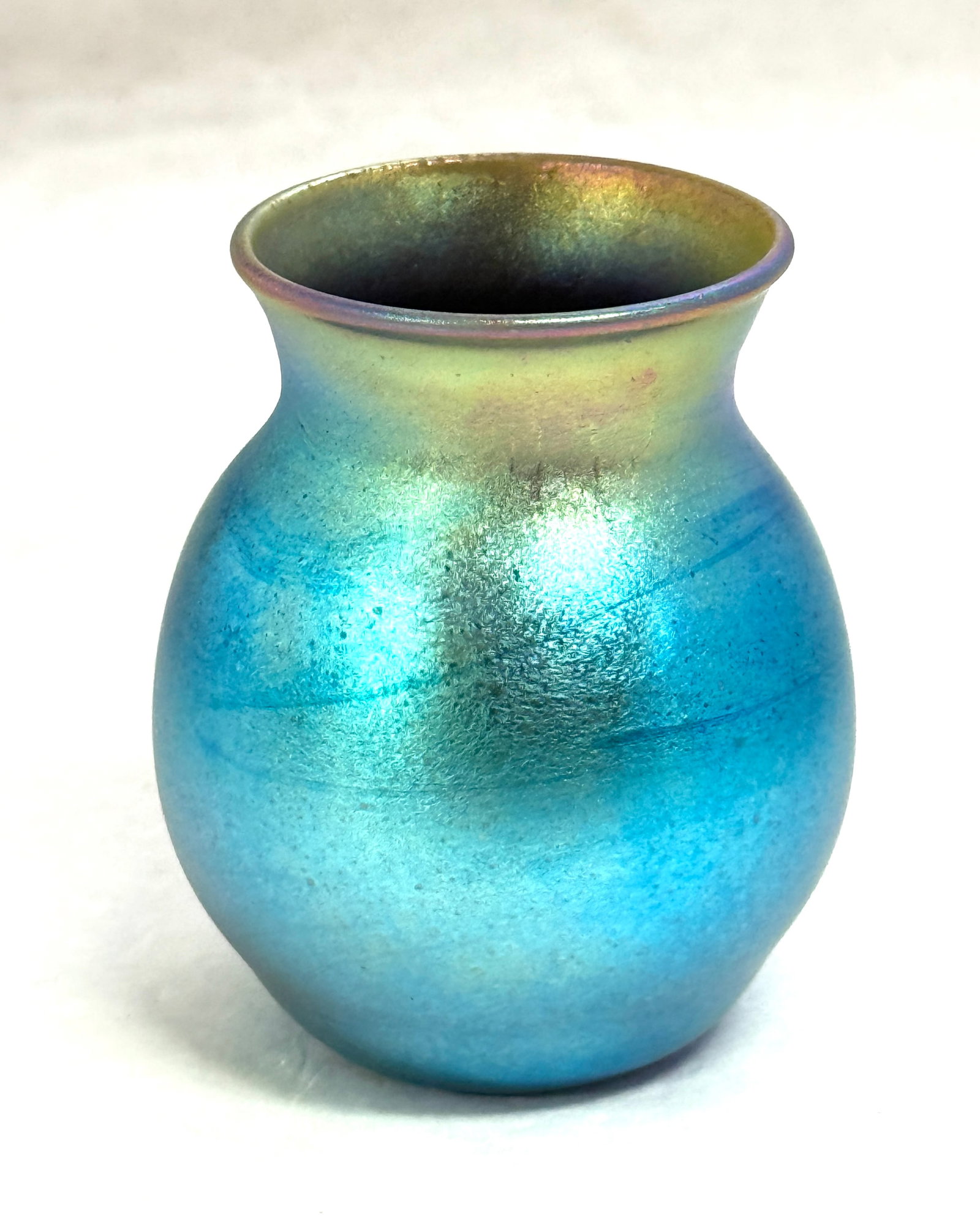 Charles Lotton Blue Cabinet Vase: Charles Lotton blue cabinet vase, signed Charles Lotton 1978; ht. 3". CONDITION: no chips, cracks, repairs or material defects found, Jaremos attempts to call any material flaw that affects the price,