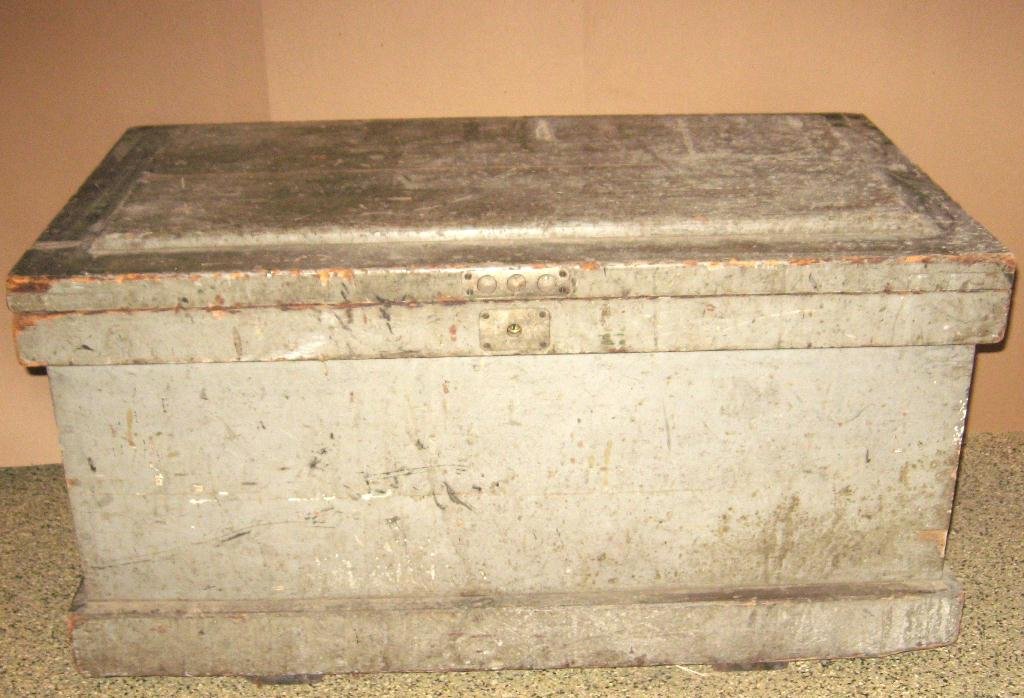 Hand made late 19th century tool chest: custom made chest with box inserts together with a selection of old tool, 36" long by 21" deep by 18" ht. NOTE: Caution to the buyer, the case automatically licks when shut, do not lock the only key i