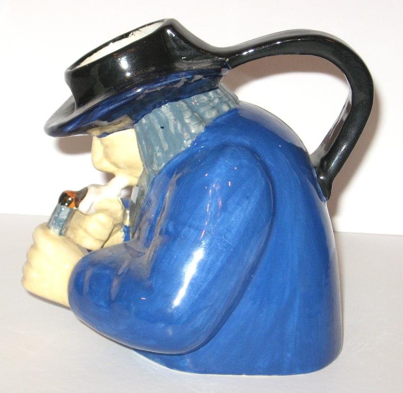 Rare Henriot Quimper faience Modern Movement pitcher,: Breton-form, signed "ag" for Andre Galland. Rare form. 5 1/2" ht. c. 1940-1950.
