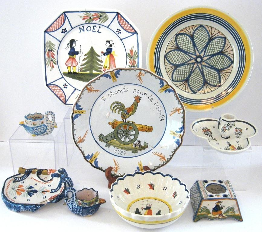 AS IS lot - 9 pcs. French faience,: including Henriot and HB and other French faience. 10" dia. 20th C.