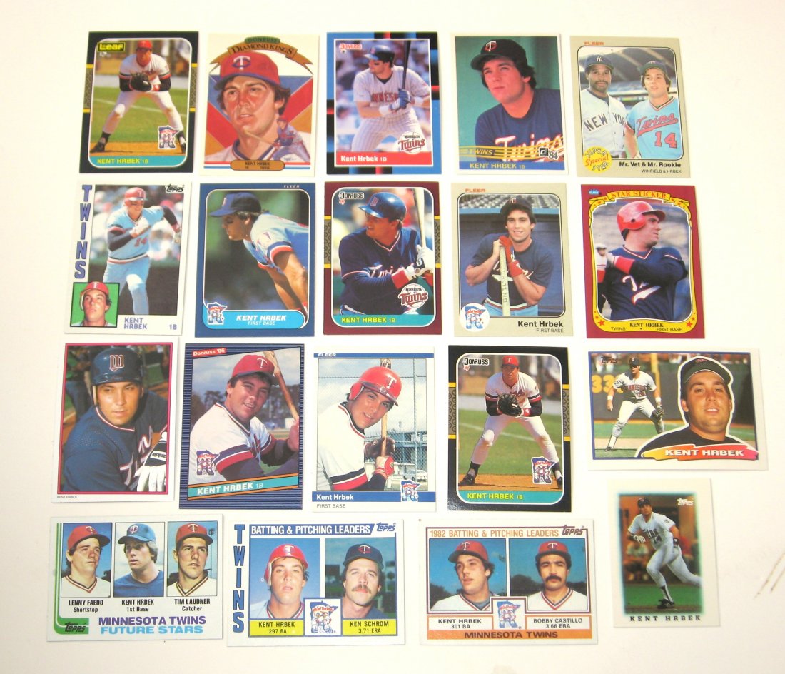 19 Kent Hrbek baseball cards,: various years and makers,