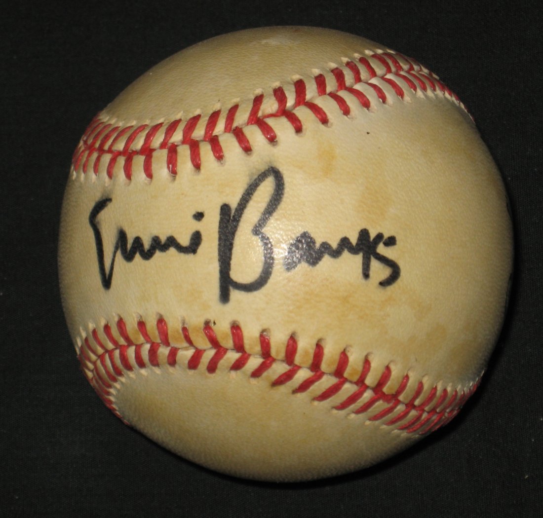 Ernie Banks autograph baseball,: Official National League ball Charles Feeney President, from a long time collection