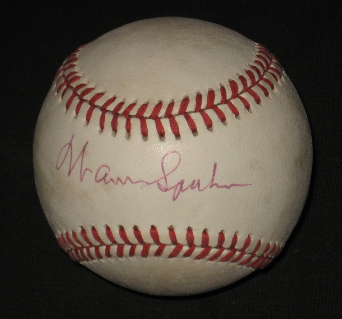 Warren Spahn autograph baseball,: Official National League ball A Bartlett Giamatti, from a long time collection