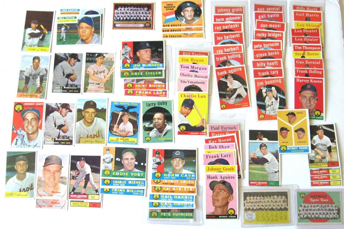 Kaline, Kuenn rookie, 81 Detroit card 54-61: including a 1954 Bowman Harvey Kuenn rookie, 1954 Johnny Hopps, 1956 Bill Tuttle, Ned Garver, 1957 team card, Charles Maxwell, 1956 Frank Bolling, Gus Zernial, Ray Boone, Hank Aguirre, Jim Hegan, Char