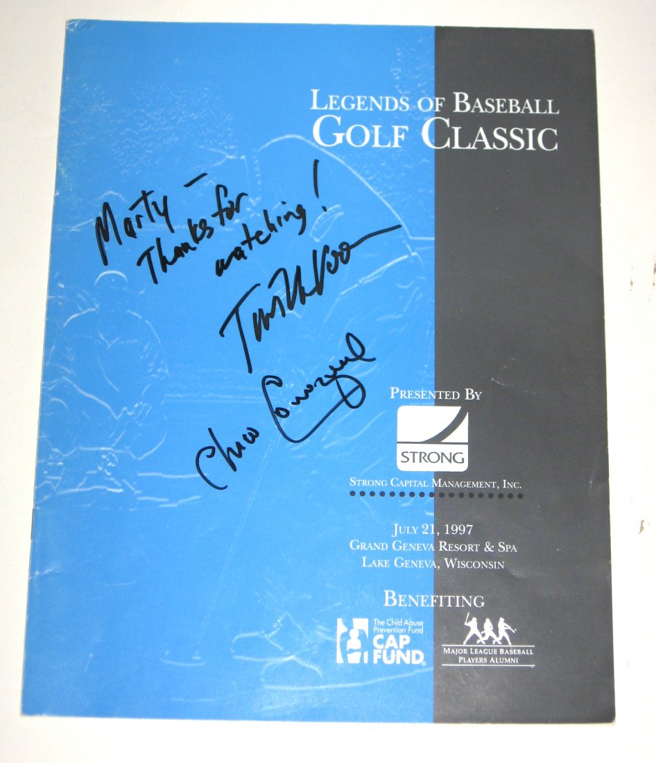 1997 Legends of Baseball autograph program,: Personally acquired autographed by over 30 Baseball stars and owners from the past including Harman Killebrew, Jay Aldrich, Bernie Allen, Greg Brock, Sal Bando, Frank Baumann, Bert Campaneris, Rich Ro