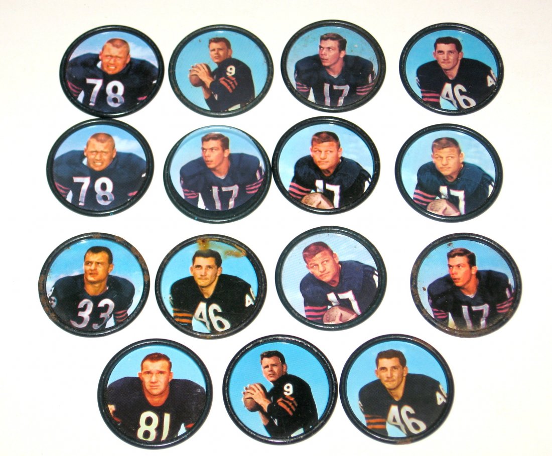 15 Salada Football cois Chicago Bears,: including Johnny Morris, Stan Jones, Richie Petitbon, Larry Morris Doug Atkins, Bill Wade Angelo Coia.