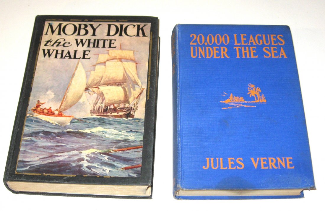 Moby Dick and 20,000 Leagues Under the Sea: Including "Moby Dick the White Whale" by Herman Melville illustrated by Anton Otto Fischer, 1931, together with a 1917 Grosset & Dunlap Published copy of "Twenty Thousand Leagues Under the Sea" by Jul