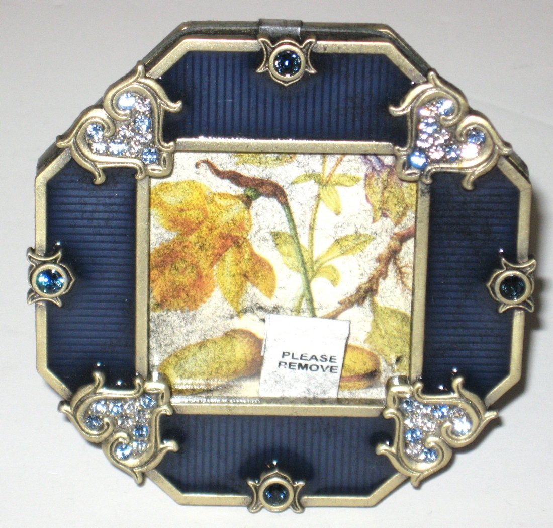Jay Stongwater blue picture frame,: Enameled hexagon frame adorned with Swarovski crystals, with original gift box, marked Jay Strongwater.
